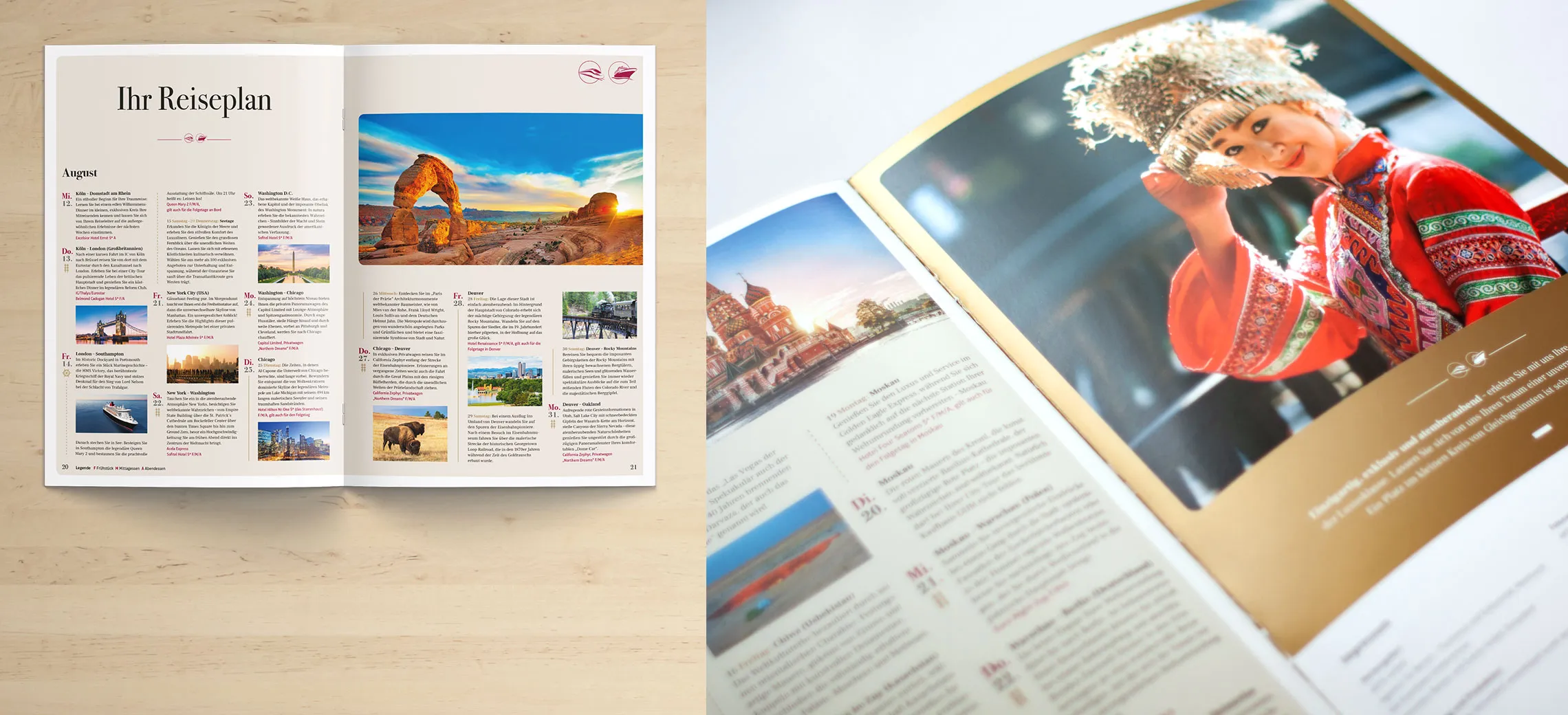 Reisebroschüre ARTE: Reiseplan und Foto Close-up