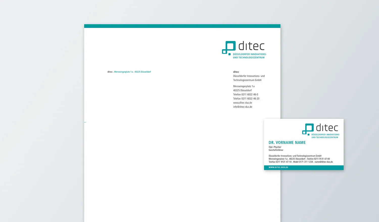 Briefbogen und Visitenkarte ditec