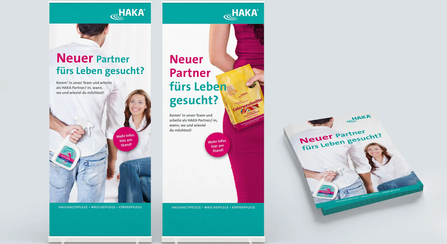 Detailansicht HAKA Roll-ups und Flyer „Partner gesucht"